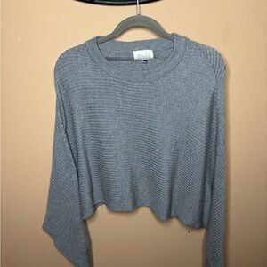 BNDI Cropped Gray Ribbed Sweater Dolson Sleeves Women's Large NWOT